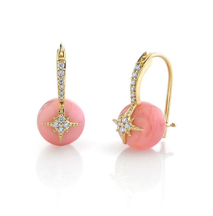Gold & Diamond Starburst Pink Opal Earrings-Jewelry-Sydney Evan-Yellow Gold-OS-Mercantile Portland