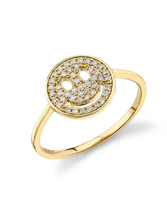 Gold & Pavé Diamond Small Happy Face Ring-Jewelry-Sydney Evan-Yellow Gold-5-Mercantile Portland