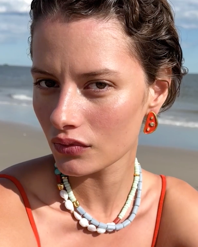 Isola Stud Earrings in Melon-Jewelry-Lizzie Fortunato-Red-OS-Mercantile Portland