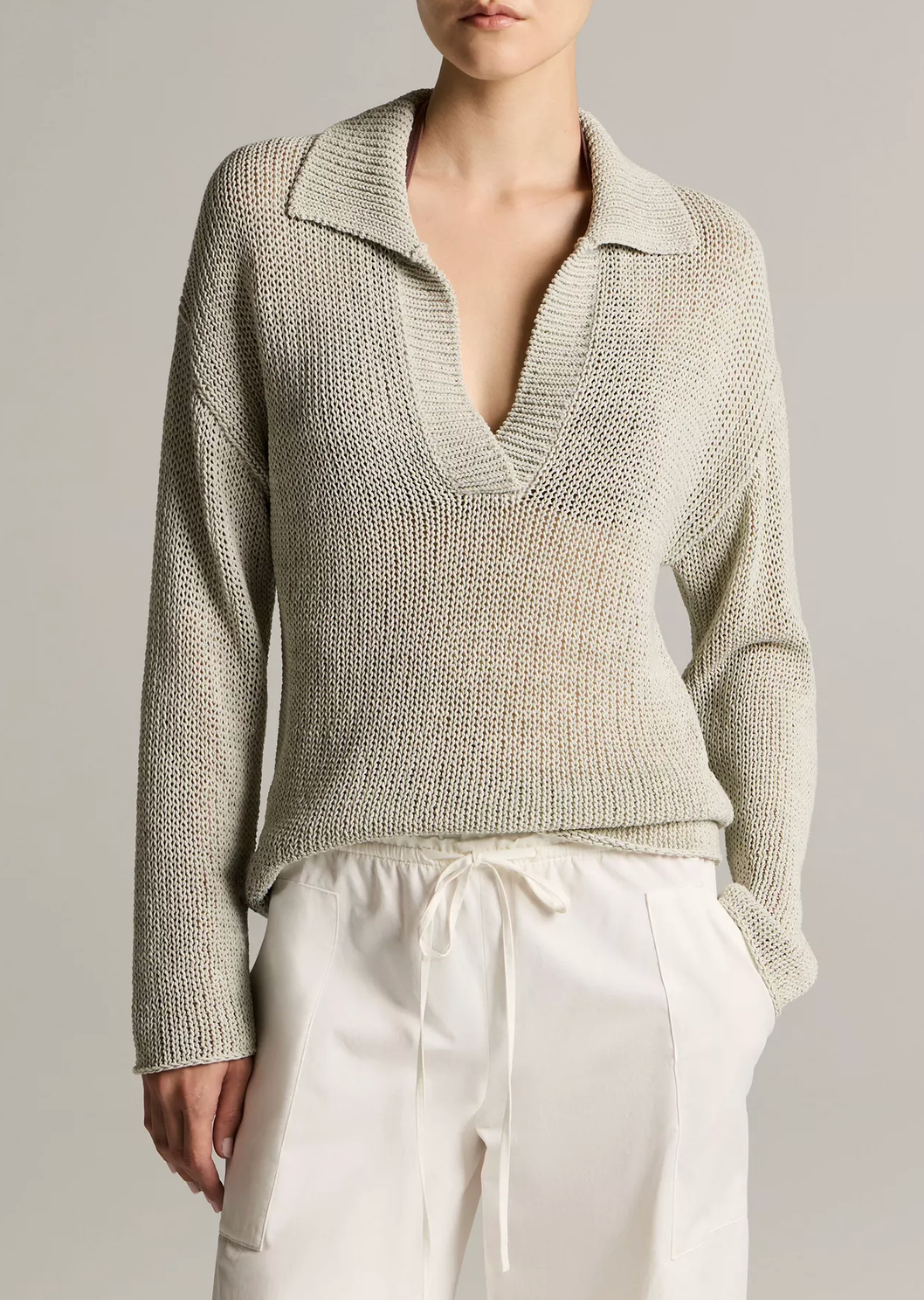 Italian Coated Cotton-Blend Polo Sweater-Sweaters-Vince-Beach Stone-S-Mercantile Portland