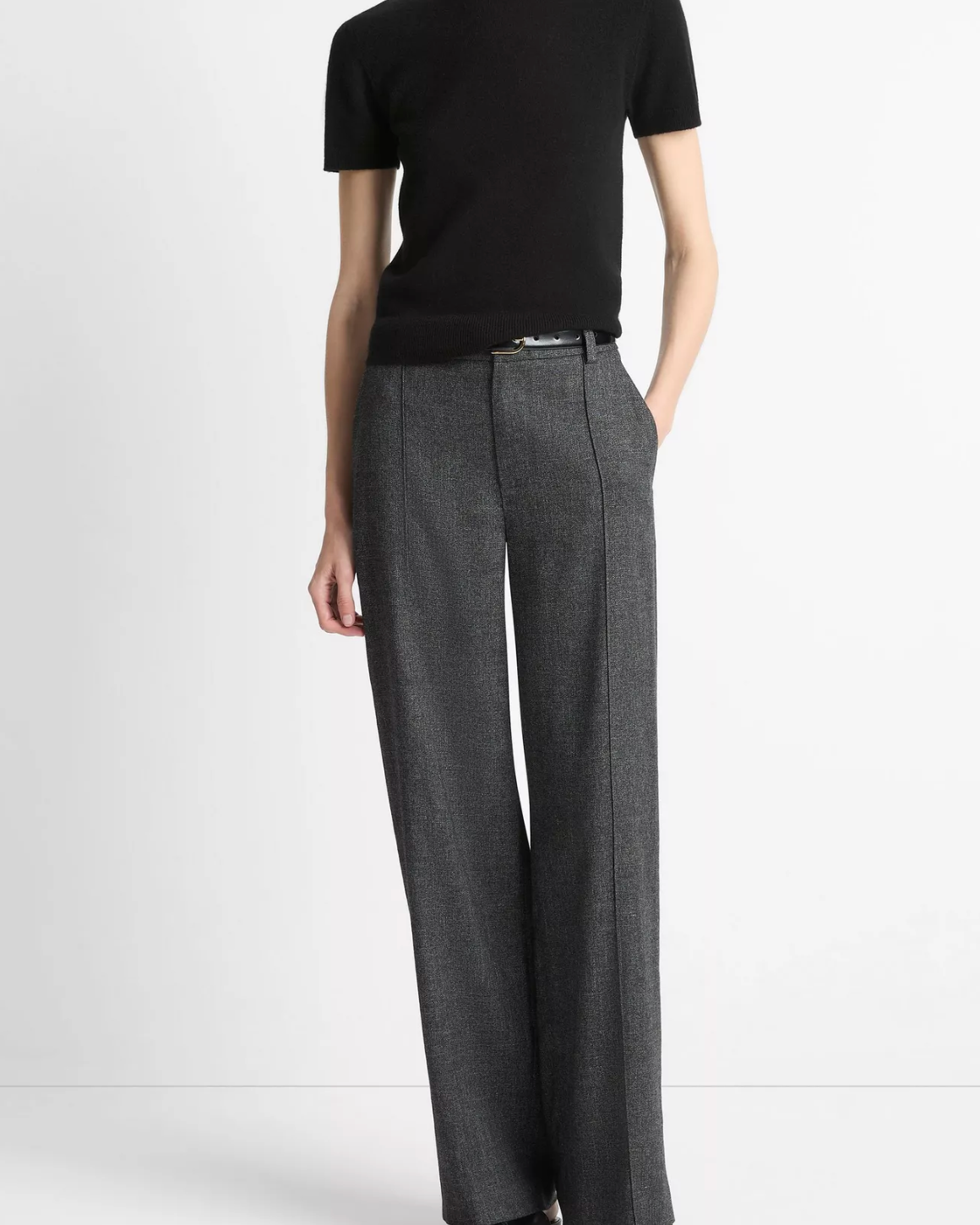 Italian Jaspe Pintuck High Waist Wide Leg Pant-Clothing-Vince-Medium Heather Grey-00-Mercantile Portland