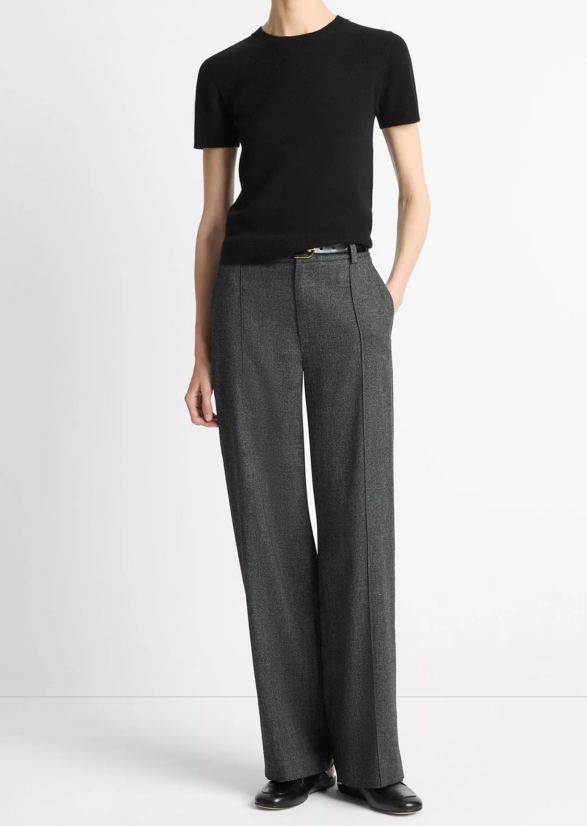 Italian Jaspe Pintuck High Waist Wide Leg Pant-Clothing-Vince-Medium Heather Grey-00-Mercantile Portland