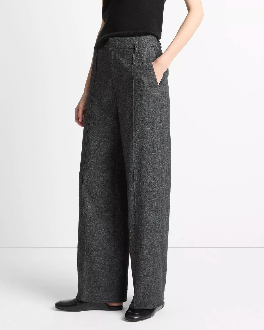 Italian Jaspe Pintuck High Waist Wide Leg Pant-Clothing-Vince-Medium Heather Grey-00-Mercantile Portland