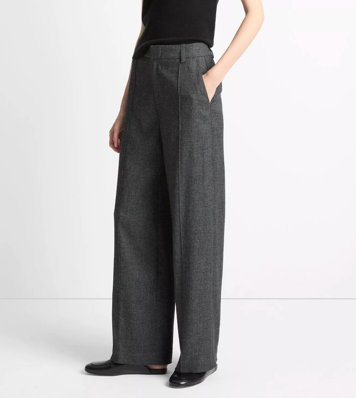 Italian Jaspe Pintuck High Waist Wide Leg Pant-Clothing-Vince-Medium Heather Grey-00-Mercantile Portland