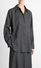 Italian Jaspe Relaxed Button-Front Shirt-Shirts-Vince-Medium Heather Grey-XXS-Mercantile Portland