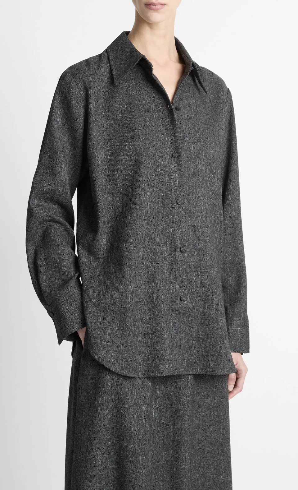 Italian Jaspe Relaxed Button-Front Shirt-Shirts-Vince-Medium Heather Grey-XXS-Mercantile Portland