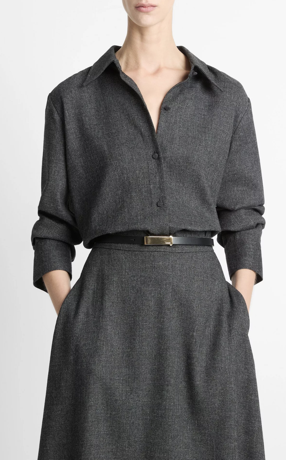 Italian Jaspe Relaxed Button-Front Shirt-Shirts-Vince-Medium Heather Grey-XXS-Mercantile Portland