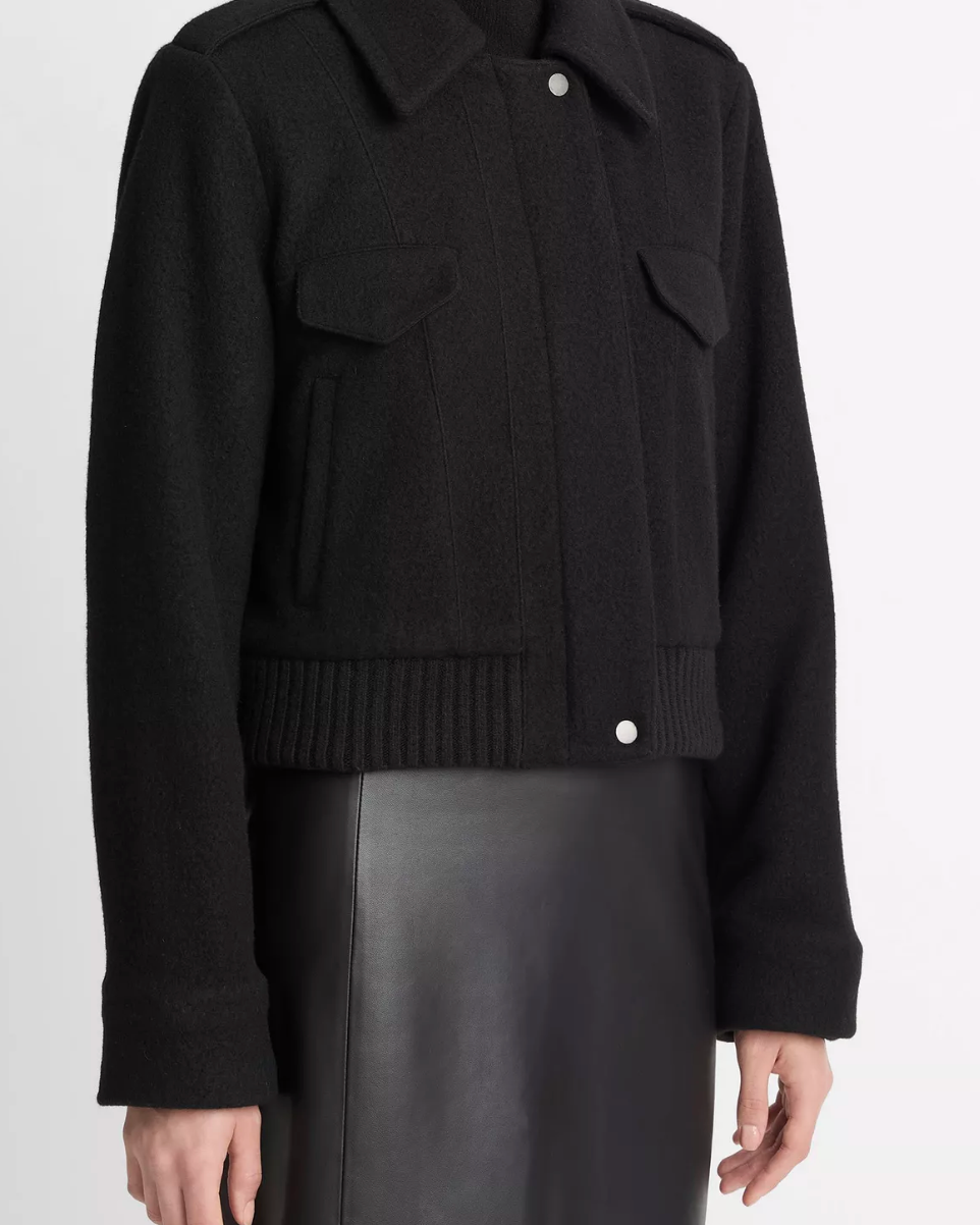 Italian Wool-Blend Cropped Jacket-Clothing-Vince-Black-XXS-Mercantile Portland