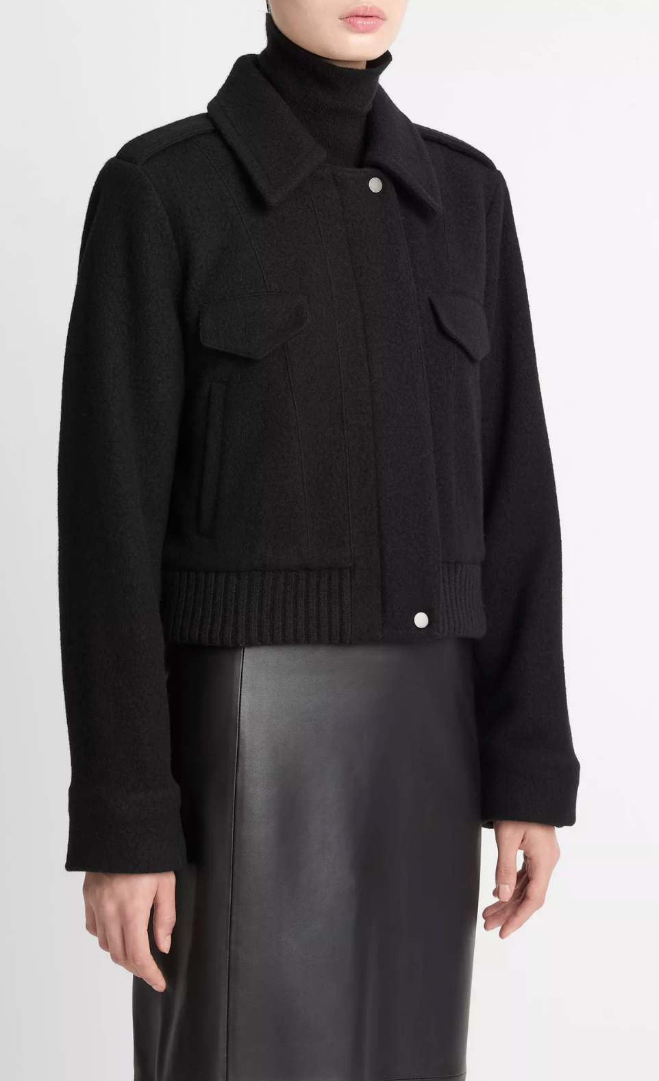 Italian Wool-Blend Cropped Jacket-Clothing-Vince-Black-XXS-Mercantile Portland