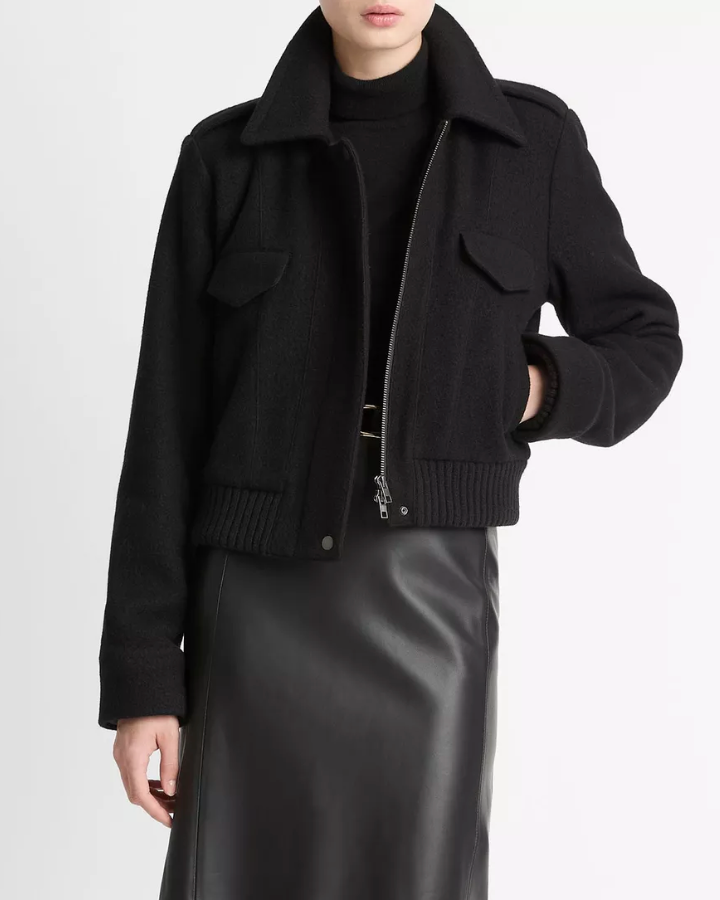 Italian Wool-Blend Cropped Jacket-Clothing-Vince-Black-XXS-Mercantile Portland