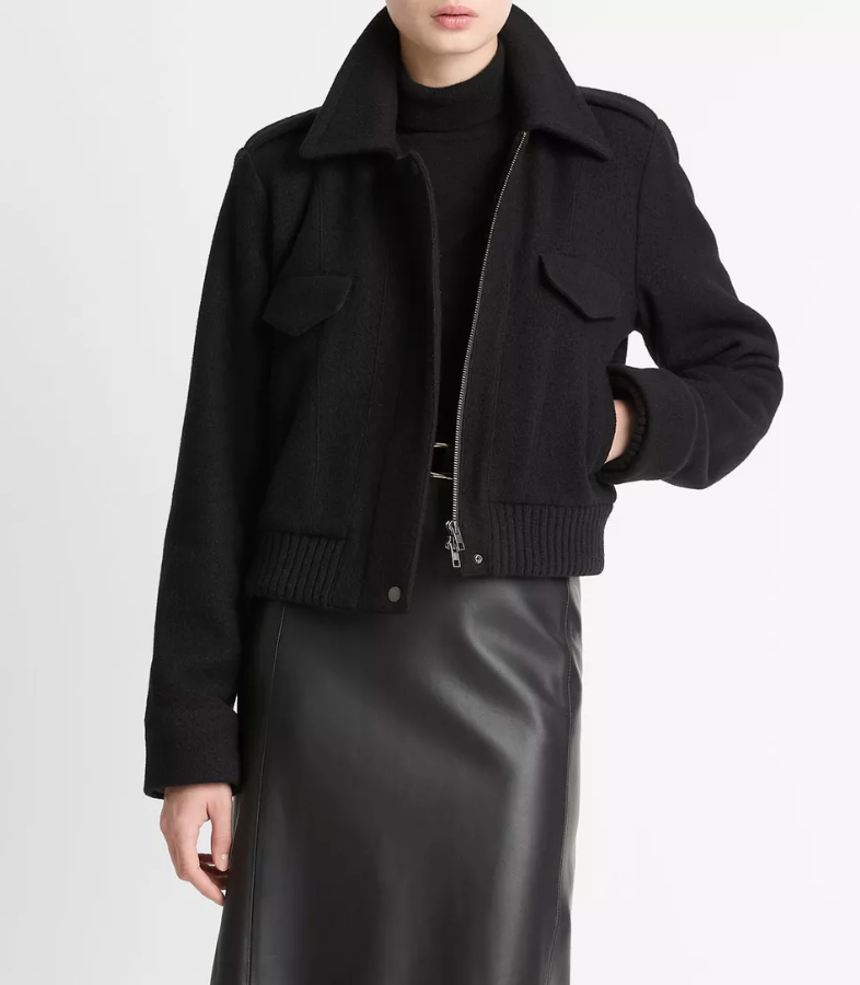 Italian Wool-Blend Cropped Jacket-Clothing-Vince-Black-XXS-Mercantile Portland