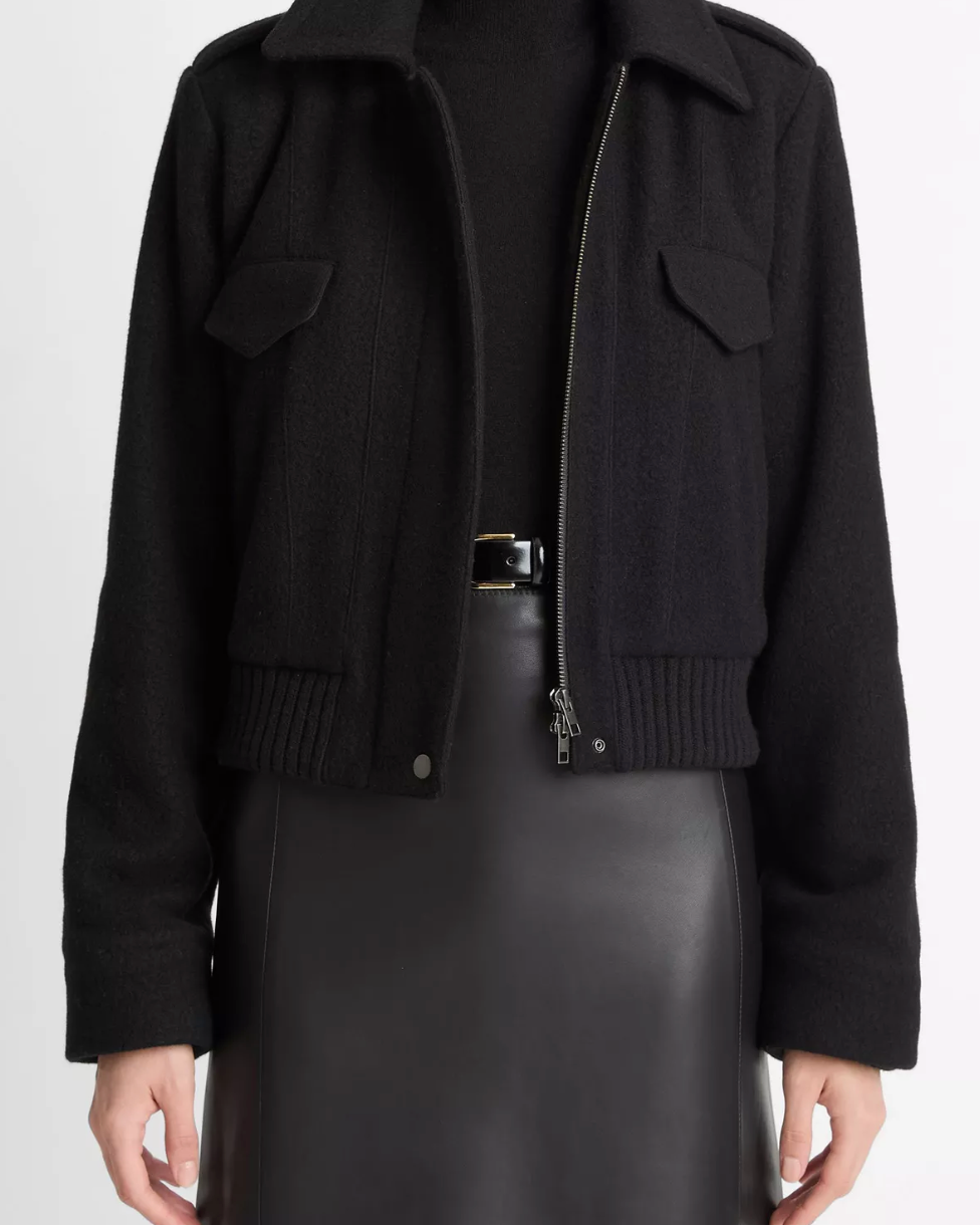 Italian Wool-Blend Cropped Jacket-Clothing-Vince-Black-XXS-Mercantile Portland