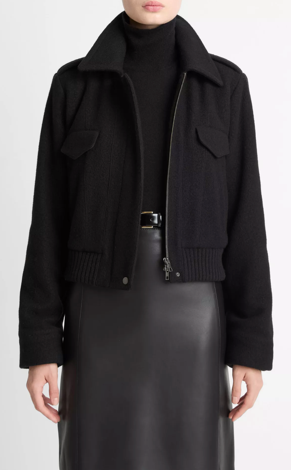 Italian Wool-Blend Cropped Jacket-Clothing-Vince-Black-XXS-Mercantile Portland