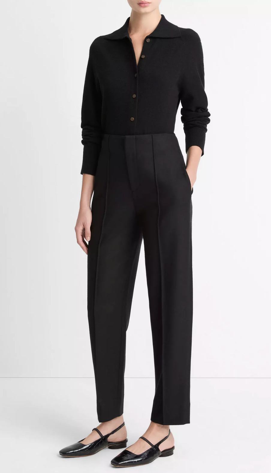 Italian Wool Blend High Waist Carrot Leg Trouser-Pants-Vince-Black-00-Mercantile Portland