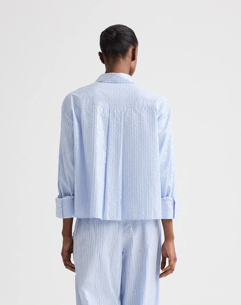 J.D. Shirt in Micro Triple Stripe-Clothing-TWP-Blue midnight-M-Mercantile Portland