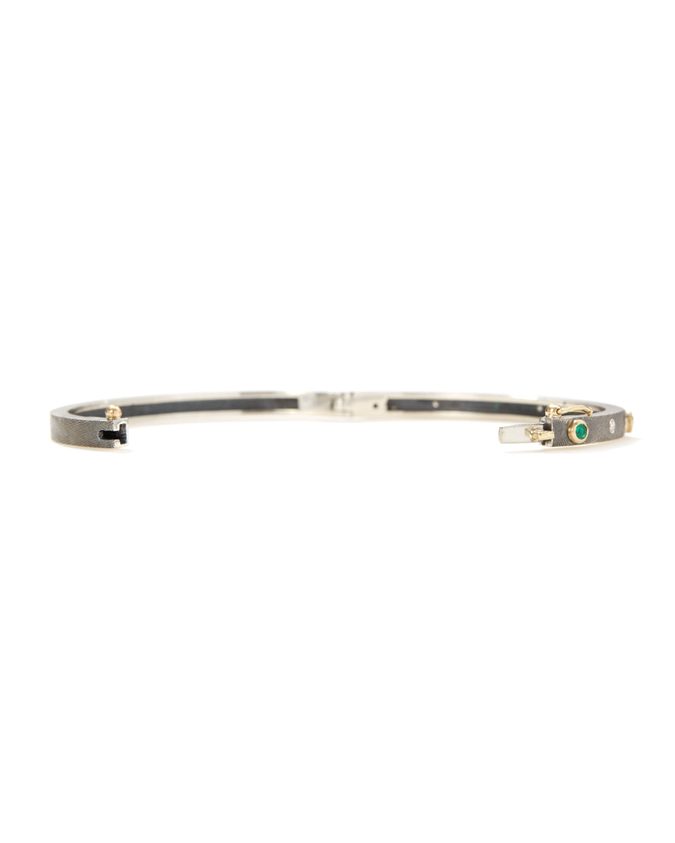 Junia 4mm Sterling Silver Yellow Gold Bezel Emerald Bangle-Jewelry-Rene Escobar-Mercantile Portland