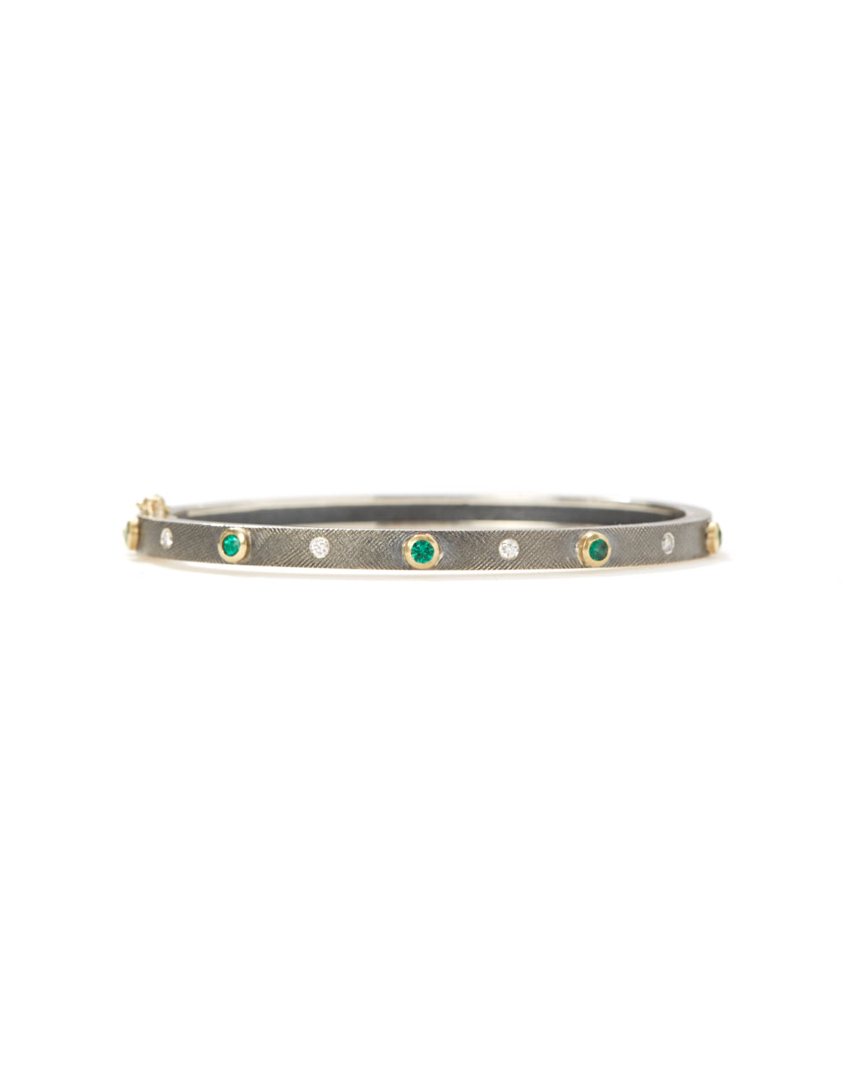 Junia 4mm Sterling Silver Yellow Gold Bezel Emerald Bangle-Jewelry-Rene Escobar-Mercantile Portland