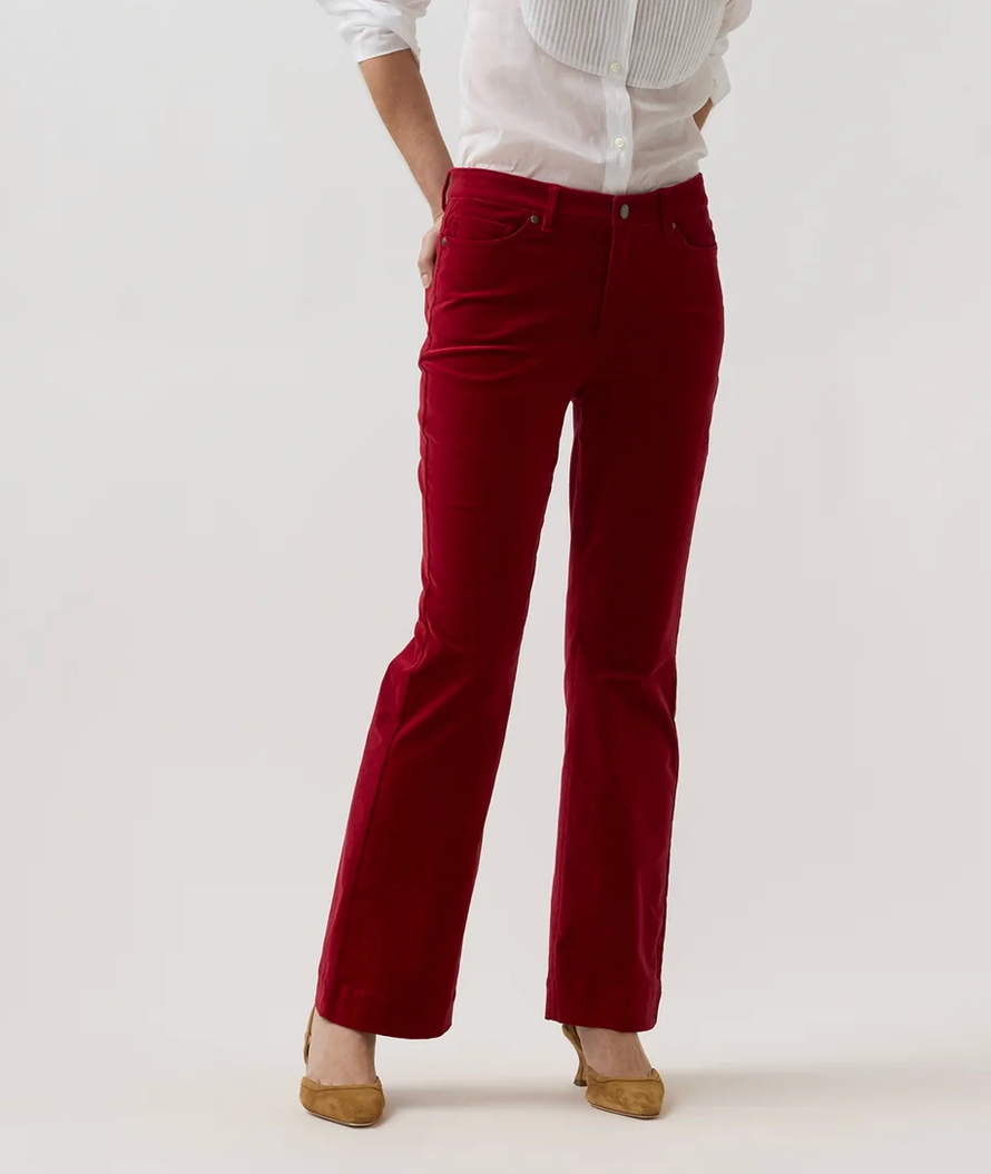 Kendall Flare 5-Pocket Jean in Red Stretch Velveteen-Pants-Mashburn-Red-24-Mercantile Portland