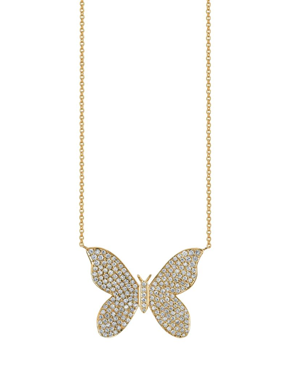 Large Gold & Pave Diamond Butterfly Necklace-Jewelry-Sydney Evan-Yellow Gold-OS-Mercantile Portland
