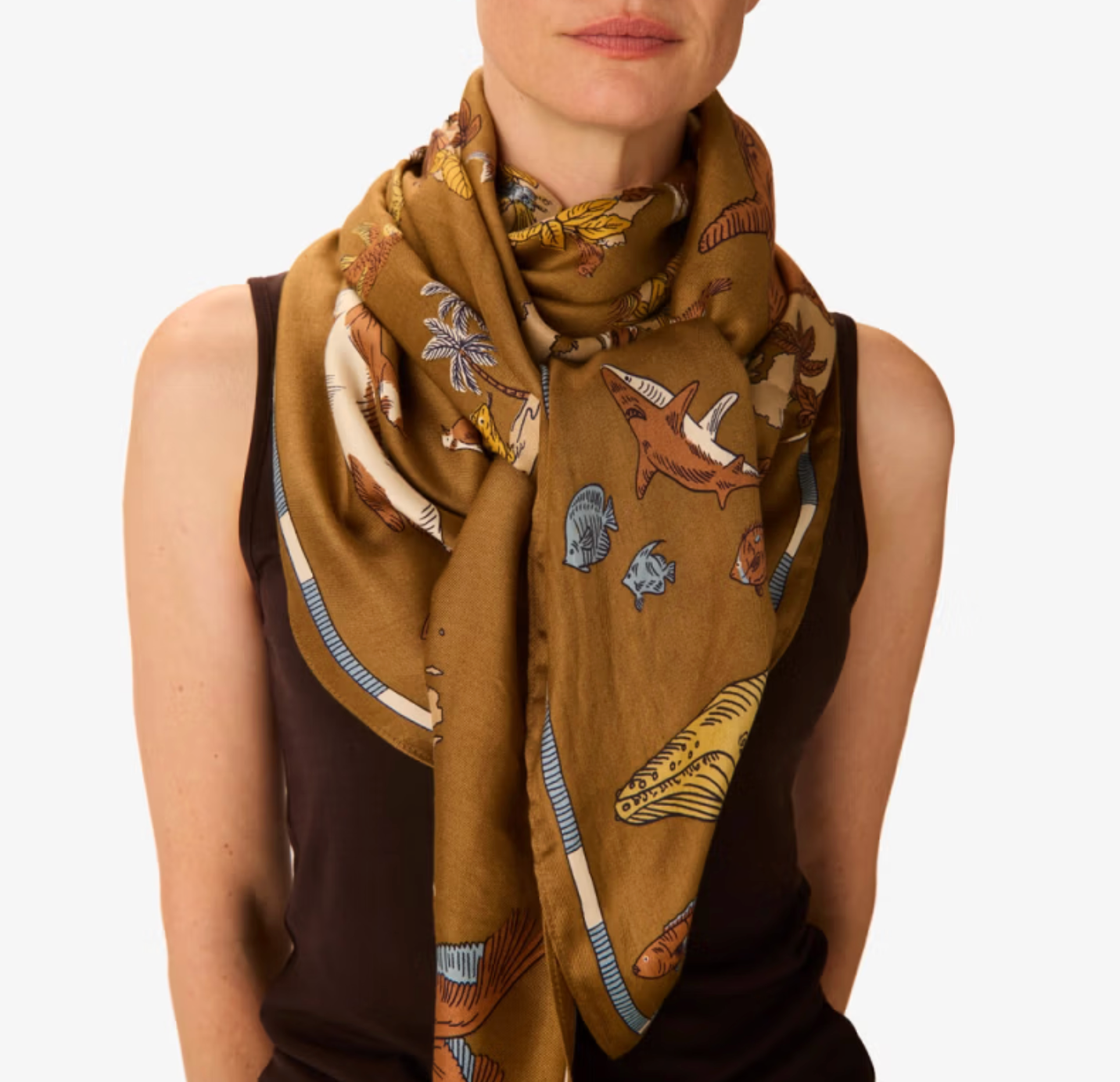 Large Square Atlas Scarf in Beige Print-Scarves and Wraps-Inoui Editions-Beige-OS-Mercantile Portland