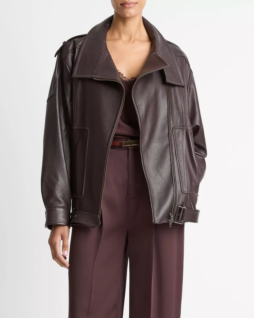 Leather Oversized Biker Jacket-Clothing-Vince-Dark Fig-XS-Mercantile Portland