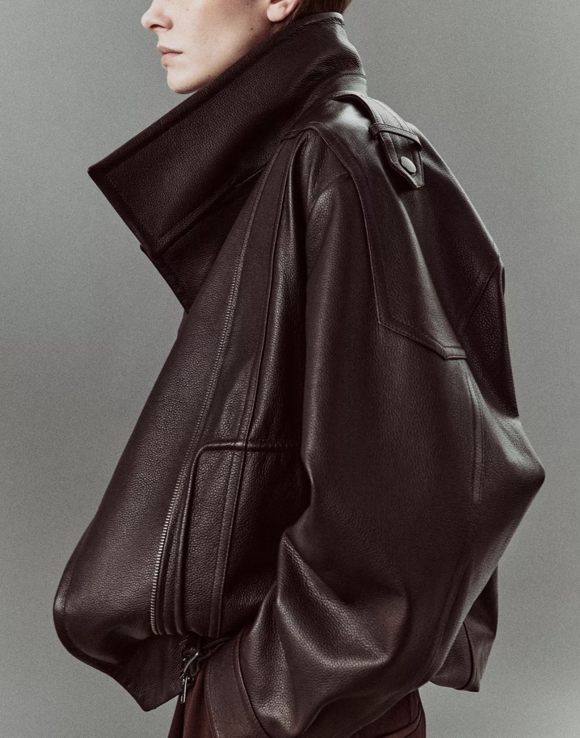 Leather Oversized Biker Jacket-Jackets-Vince-Dark Fig-XS-Mercantile Portland