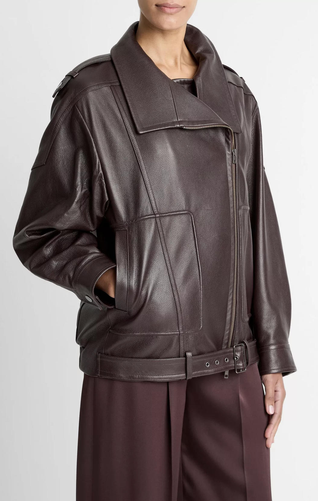 Leather Oversized Biker Jacket-Jackets-Vince-Dark Fig-XS-Mercantile Portland