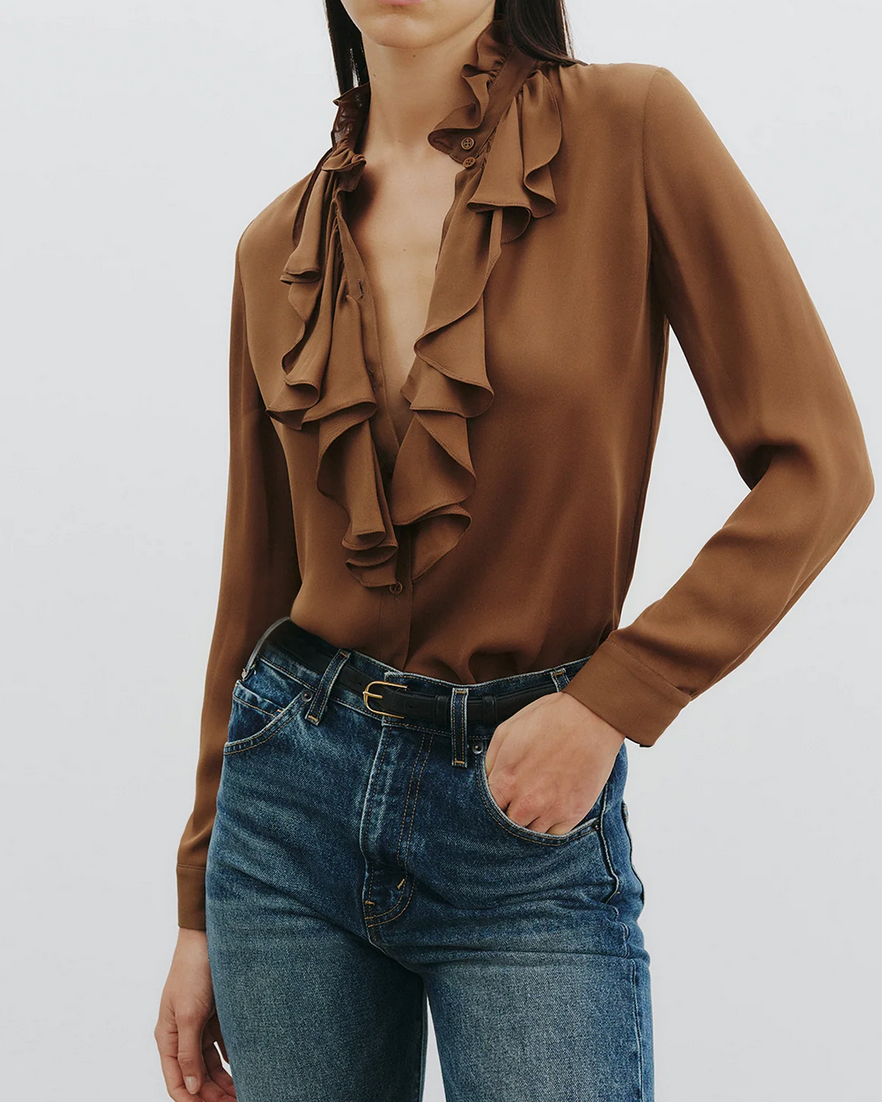 Lily Silk Blouse in Cognac-Shirts-Nili Lotan-Cognac-XS-Mercantile Portland