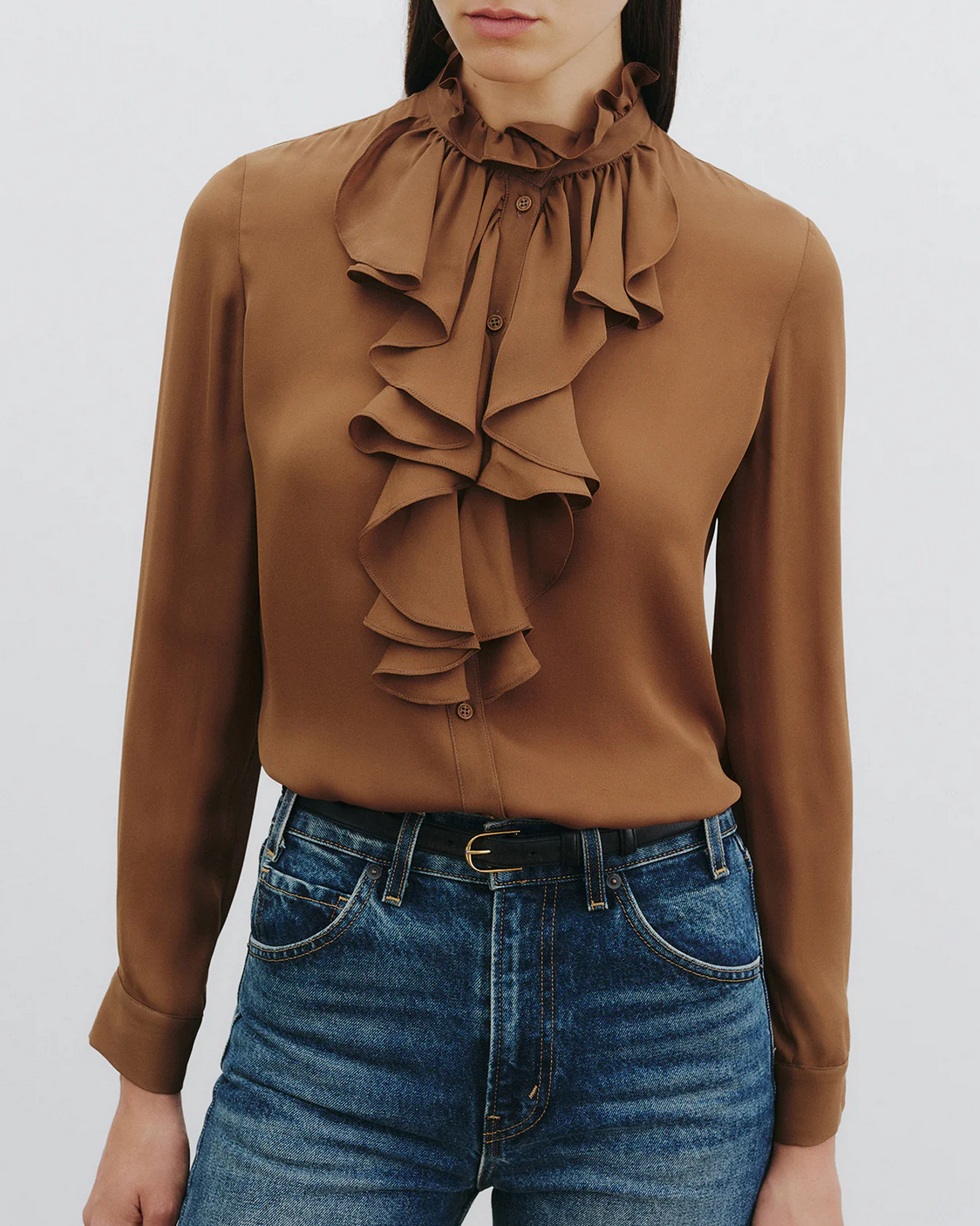Lily Silk Blouse in Cognac-Shirts-Nili Lotan-Cognac-XS-Mercantile Portland