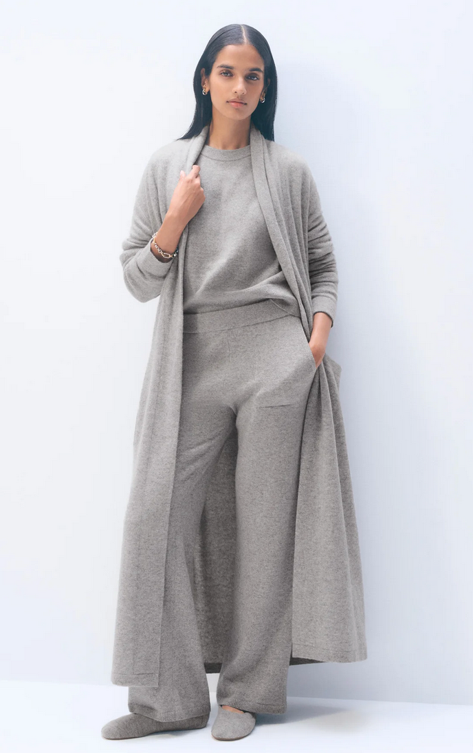 Long Cashmere Robe in Heather Grey-Sleepwear-White + Warren-Heather Grey-XS-Mercantile Portland