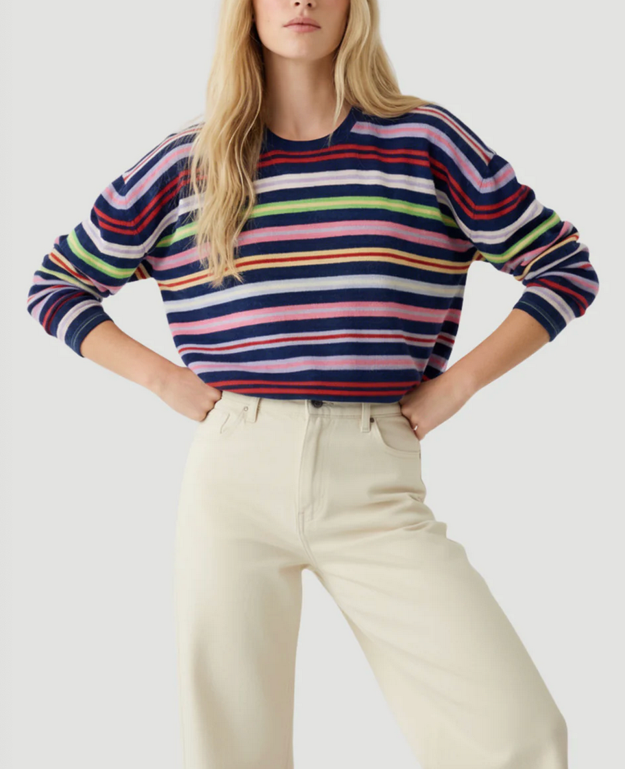 Long-sleeve Cashmere Stripe Crew T-shirt-T-Shirts-Majestic Filatures-Abyss Stripe-1-Mercantile Portland