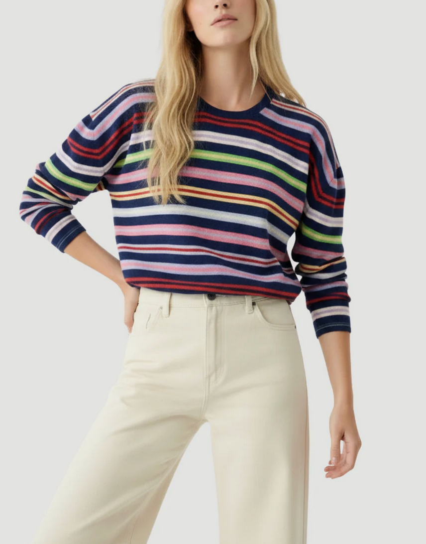 Long-sleeve Cashmere Stripe Crew T-shirt-T-Shirts-Majestic Filatures-Abyss Stripe-1-Mercantile Portland