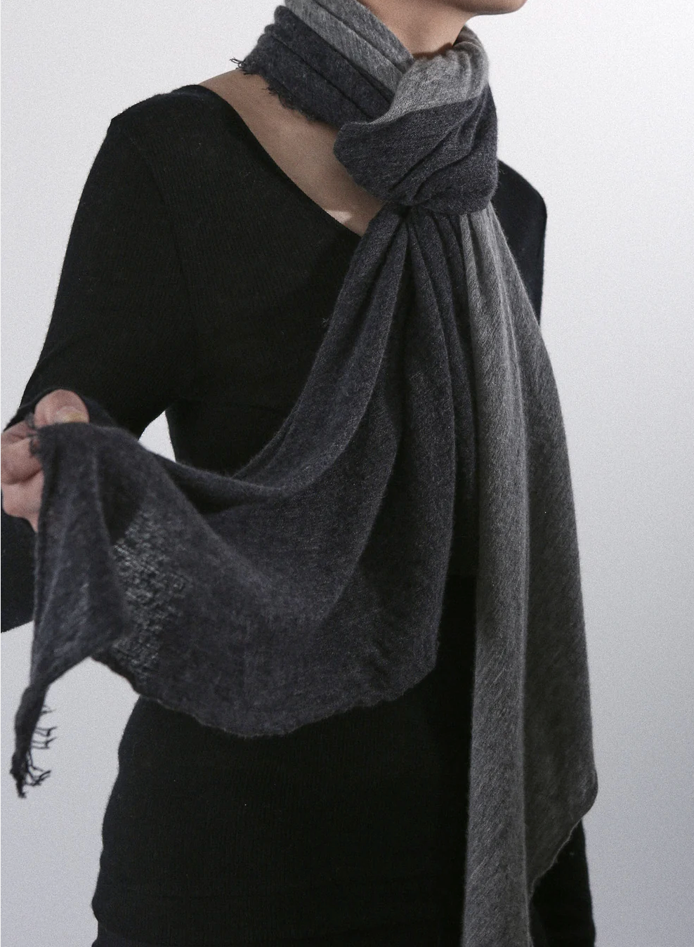 Love Duo Cashmere Scarf-Scarves-Grisal-Black / Milk-OS-Mercantile Portland
