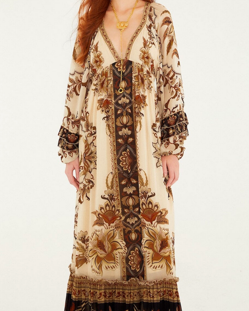 Majestic Garden Maxi Dress in Sand-Dresses-Farm Rio-Majestic Garden Sand-XXS-Mercantile Portland