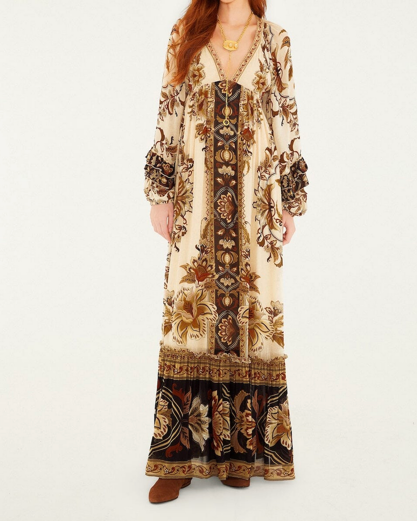 Majestic Garden Maxi Dress in Sand-Dresses-Farm Rio-Majestic Garden Sand-XXS-Mercantile Portland