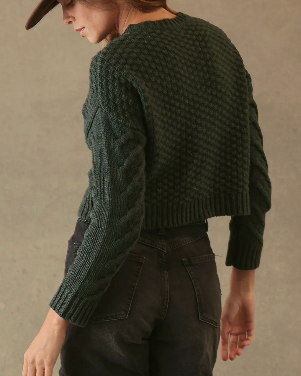Malia Cropped Modern Cable Cardigan-Clothing-27 Miles-Forest-XS-Mercantile Portland