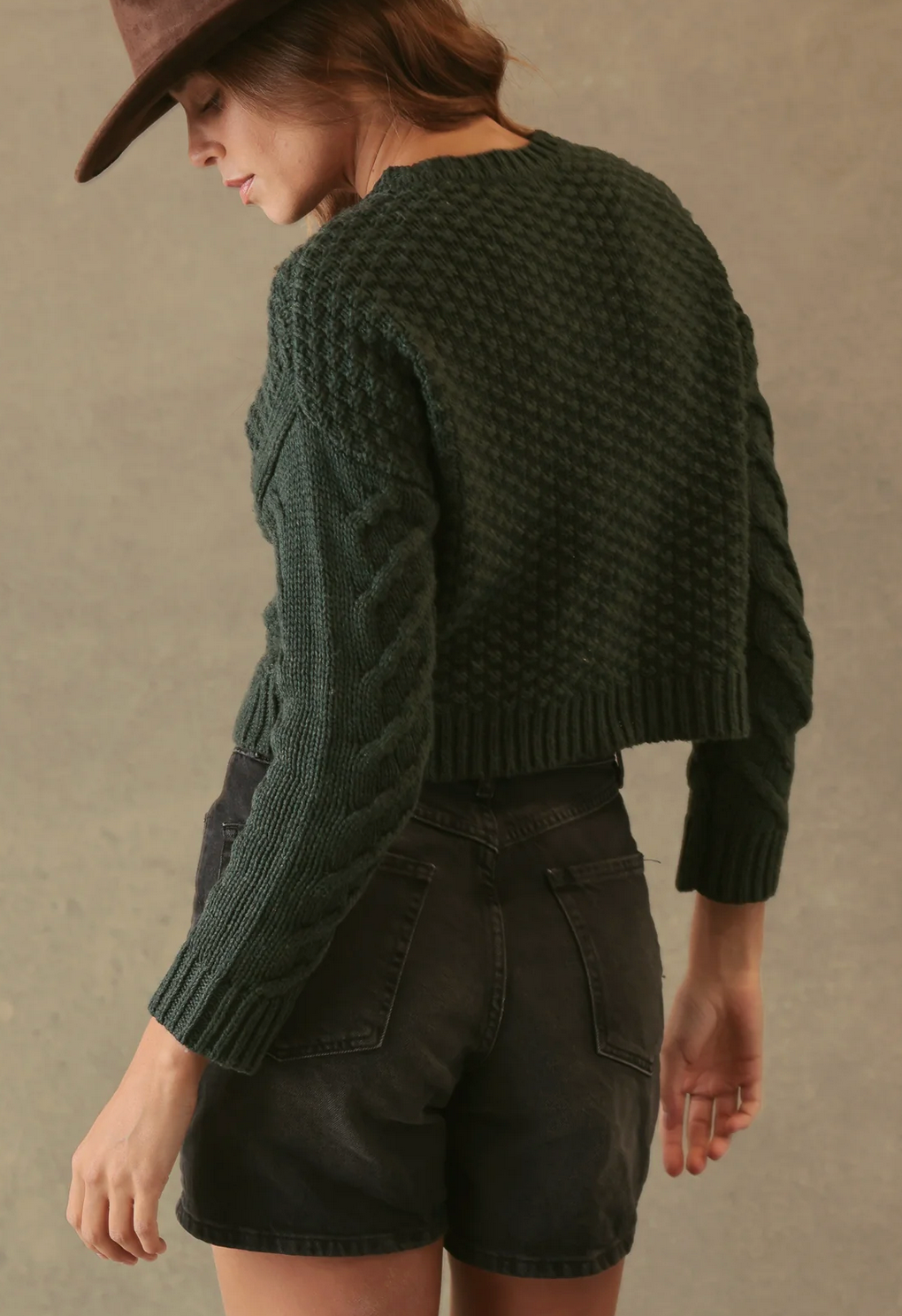 Malia Cropped Modern Cable Cardigan-Clothing-27 Miles-Forest-XS-Mercantile Portland