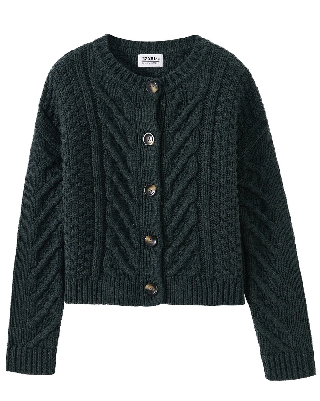 Malia Cropped Modern Cable Cardigan-Clothing-27 Miles-Forest-XS-Mercantile Portland