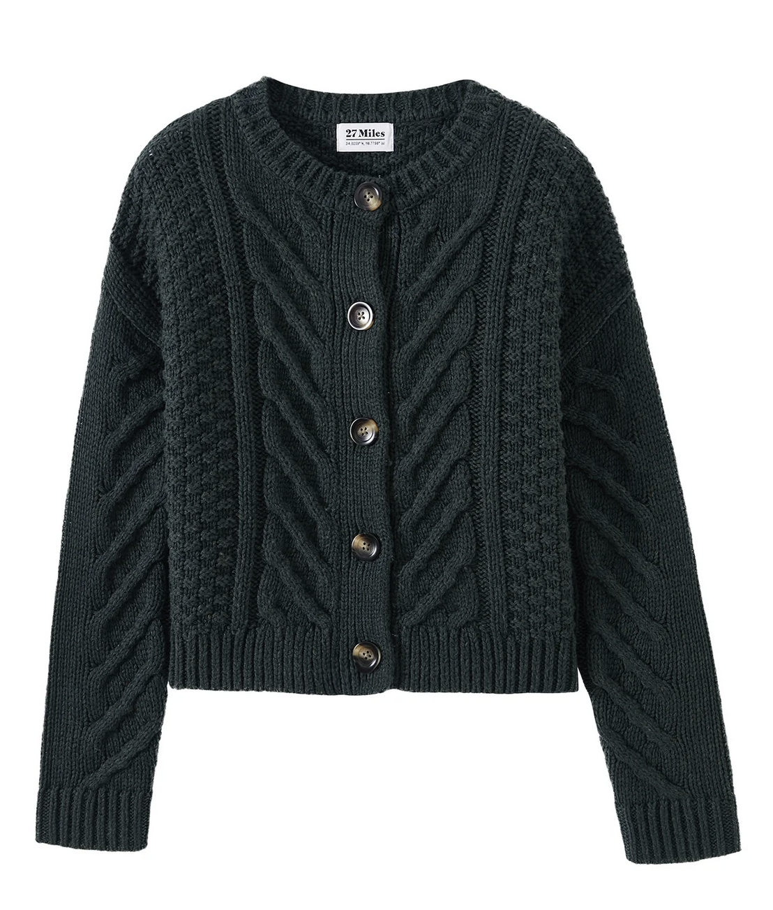 Malia Cropped Modern Cable Cardigan-Clothing-27 Miles-Forest-XS-Mercantile Portland