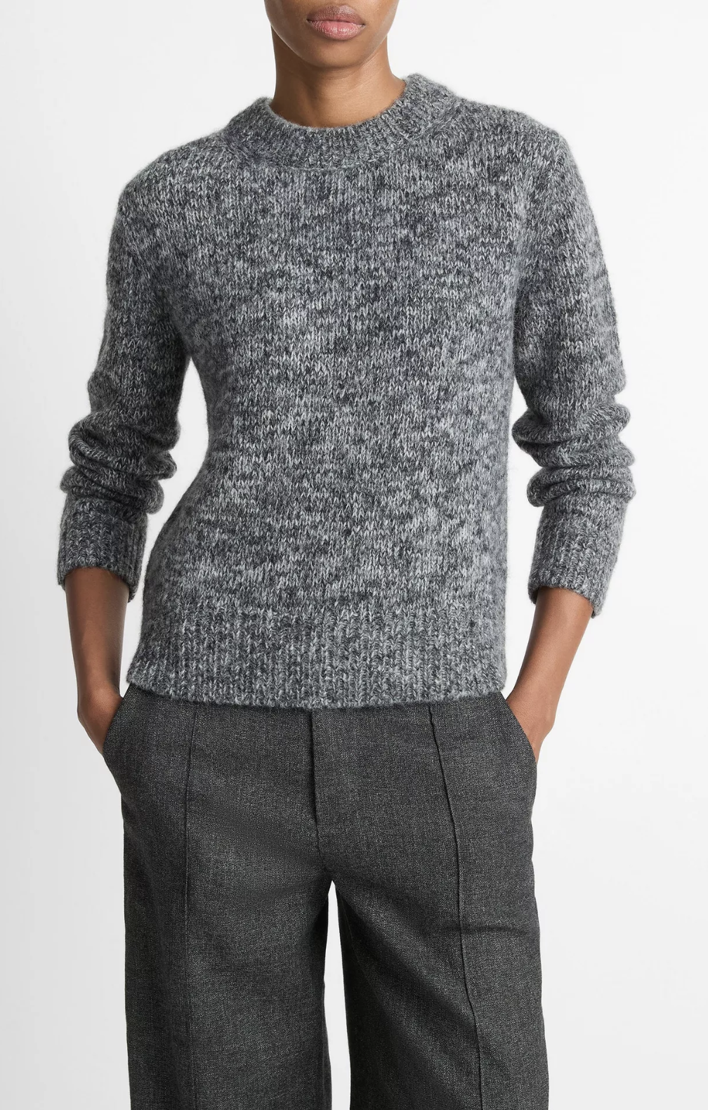 Marled Crew Neck Sweater-Sweaters-Vince-Medium Heathery Grey Combo-XXS-Mercantile Portland