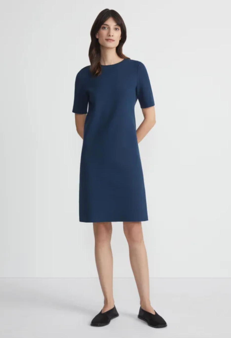 Matte Crepe Short Sleeve Knit Dress-Clothing-Lafayette 148-Black-XS-Mercantile Portland