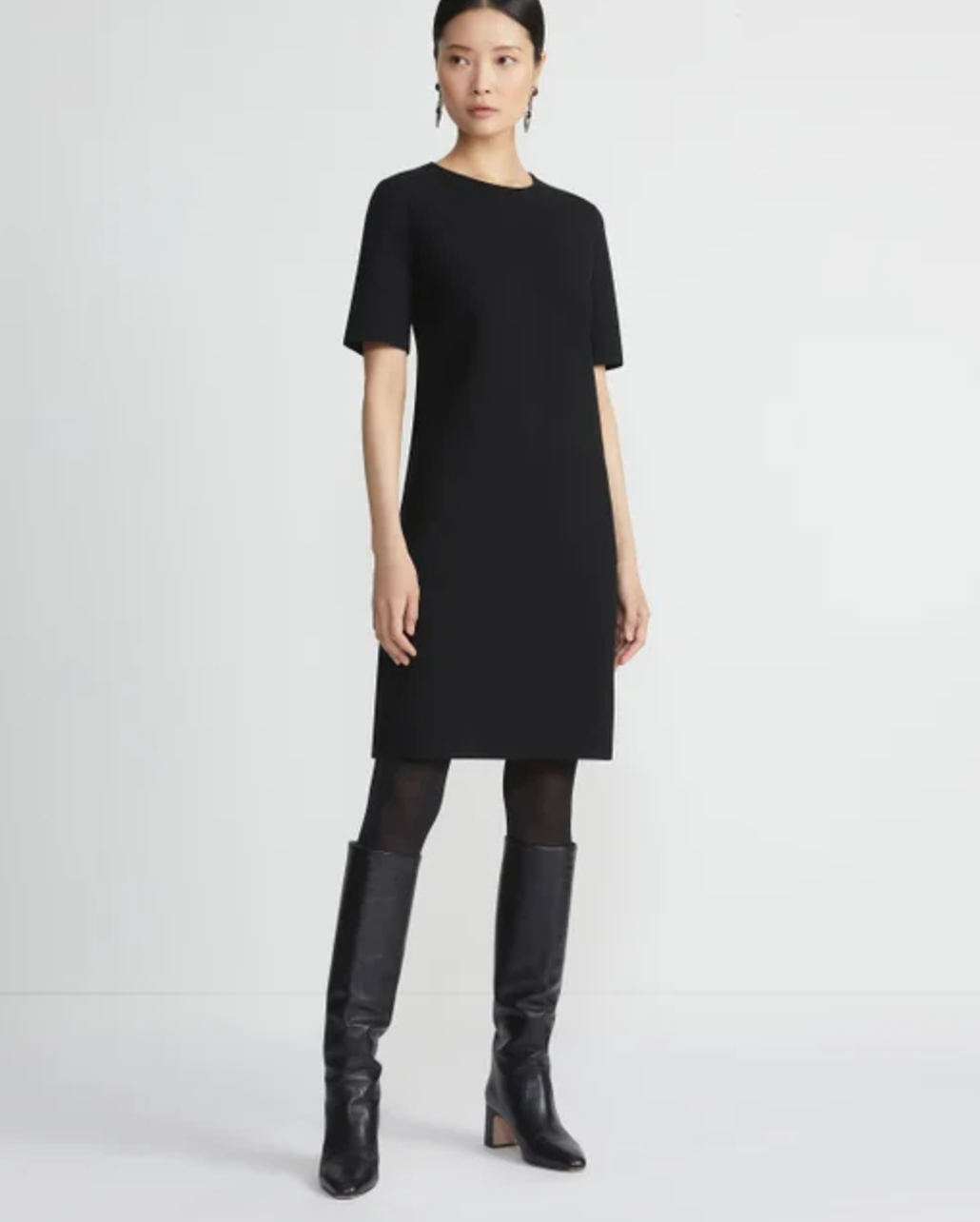 Matte Crepe Short Sleeve Knit Dress-Clothing-Lafayette 148-Black-XS-Mercantile Portland