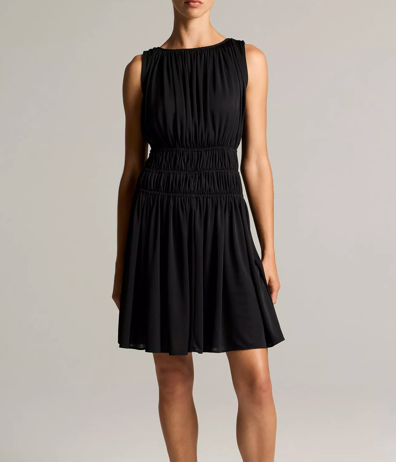 Matte Jersey Gathered-Tier Dress-Dresses-Vince-Black-XS-Mercantile Portland