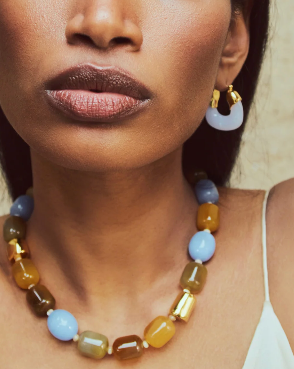 Mini Organic Hoop Earrings in Marbled Blue Lace-Jewelry-Lizzie Fortunato-Blue-OS-Mercantile Portland