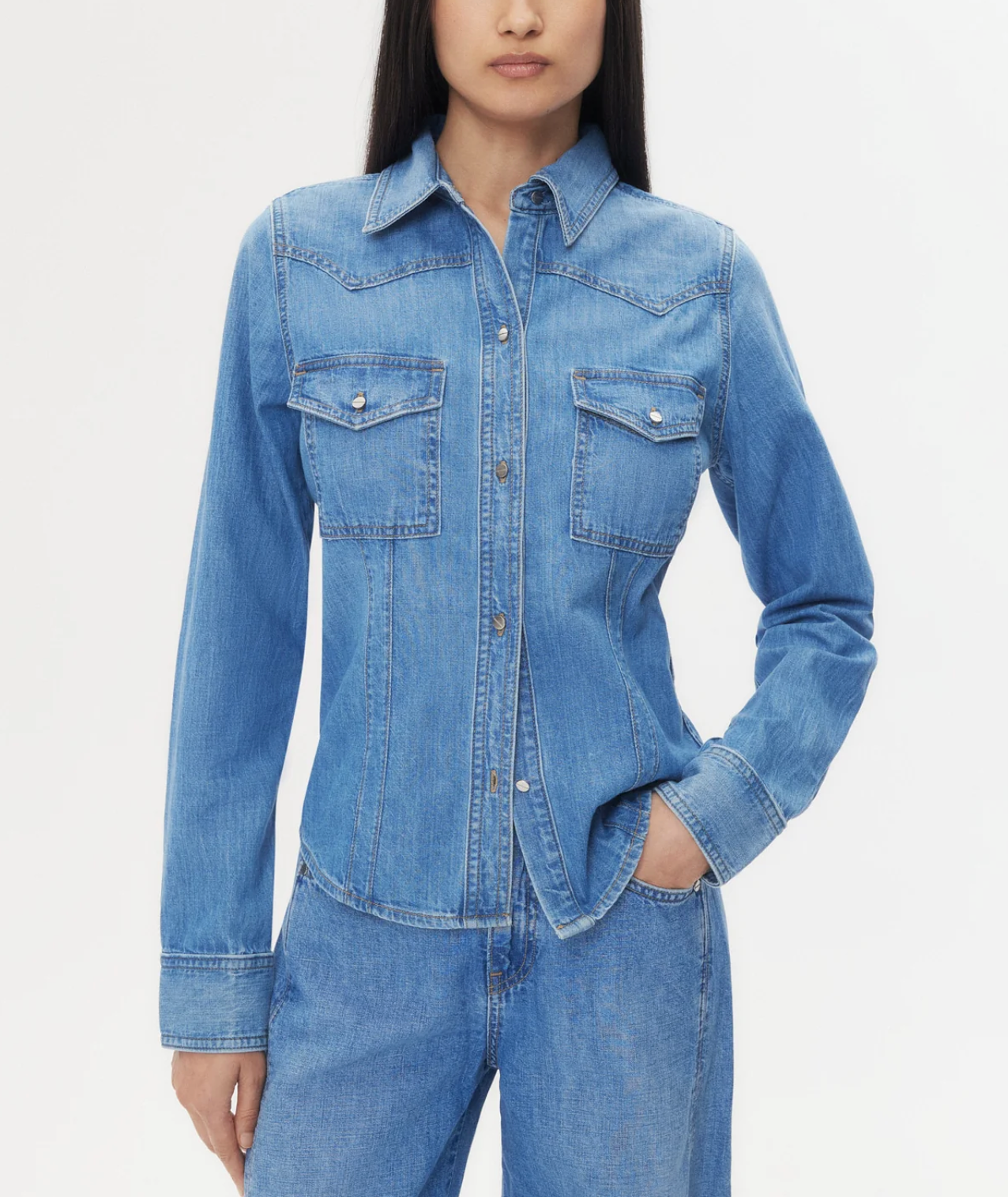 Mustang Sally Denim Snap Button Shirt-Shirts-TWP-Vintage Wash-XXS-Mercantile Portland