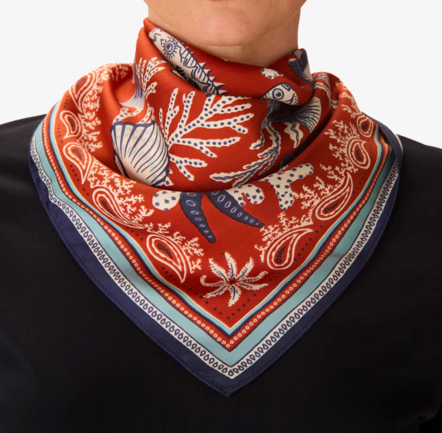Neptune Square Scarf in Terracotta-Scarves and Wraps-Inoui Editions-Terracotta-OS-Mercantile Portland