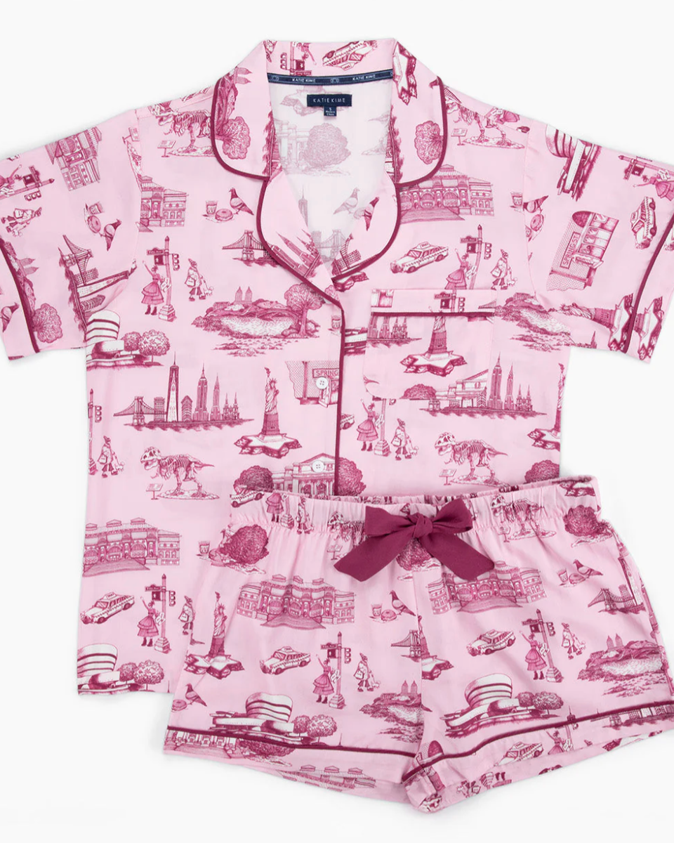 New York Toile PJ Shorts Set-Clothing-Katie Kime-Pink-XS-Mercantile Portland