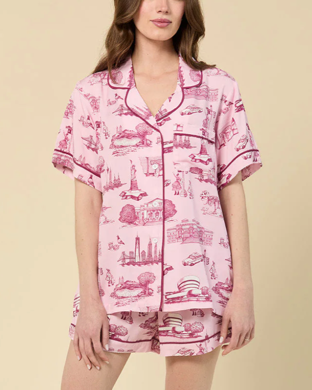 New York Toile PJ Shorts Set-Clothing-Katie Kime-Pink-XS-Mercantile Portland
