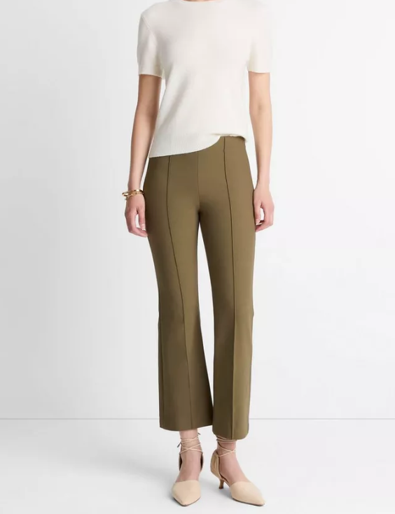 Niki Mid-Rise Pintuck Crop Flare Pant-Pants-Vince-Cypress-Medium-Mercantile Portland