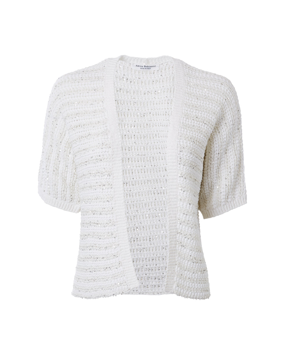 Olimpo Open Tweed Cardigan-Sweaters-Amina Rubinacci-White-38-Mercantile Portland